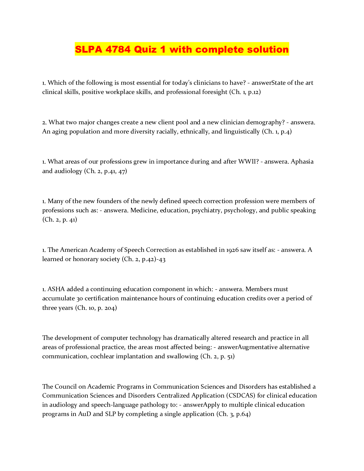 Preview image of SLPA 4784 Quiz 1 with complete solution document